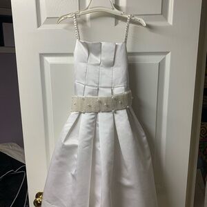 Bonnie Jean White Formal Kids Dress with Pearl Belt